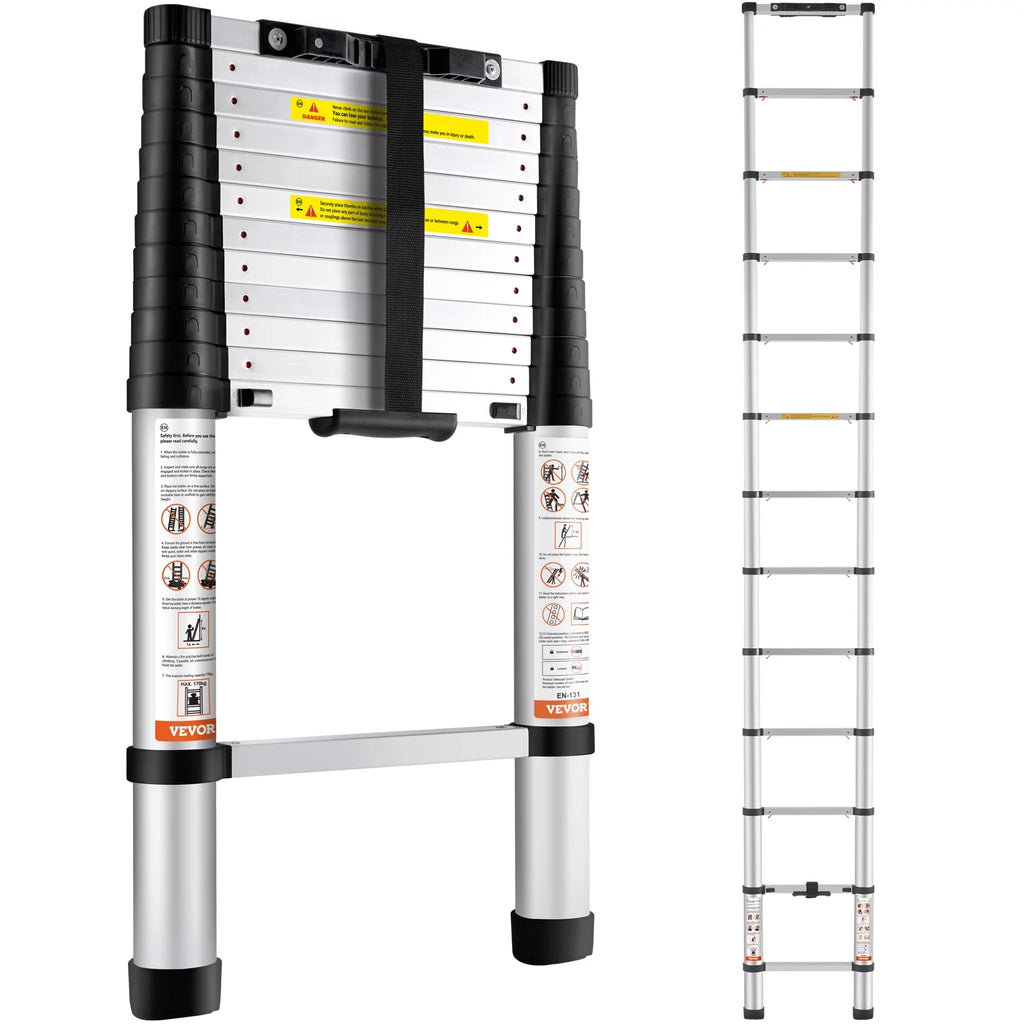 10.5FT Aluminum Telescoping Ladder 375lbs Load Capacity A4613