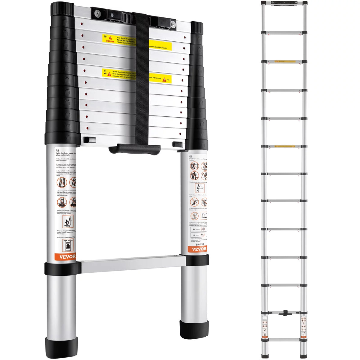 10.5FT Aluminum Telescoping Ladder 375lbs Load Capacity A4613