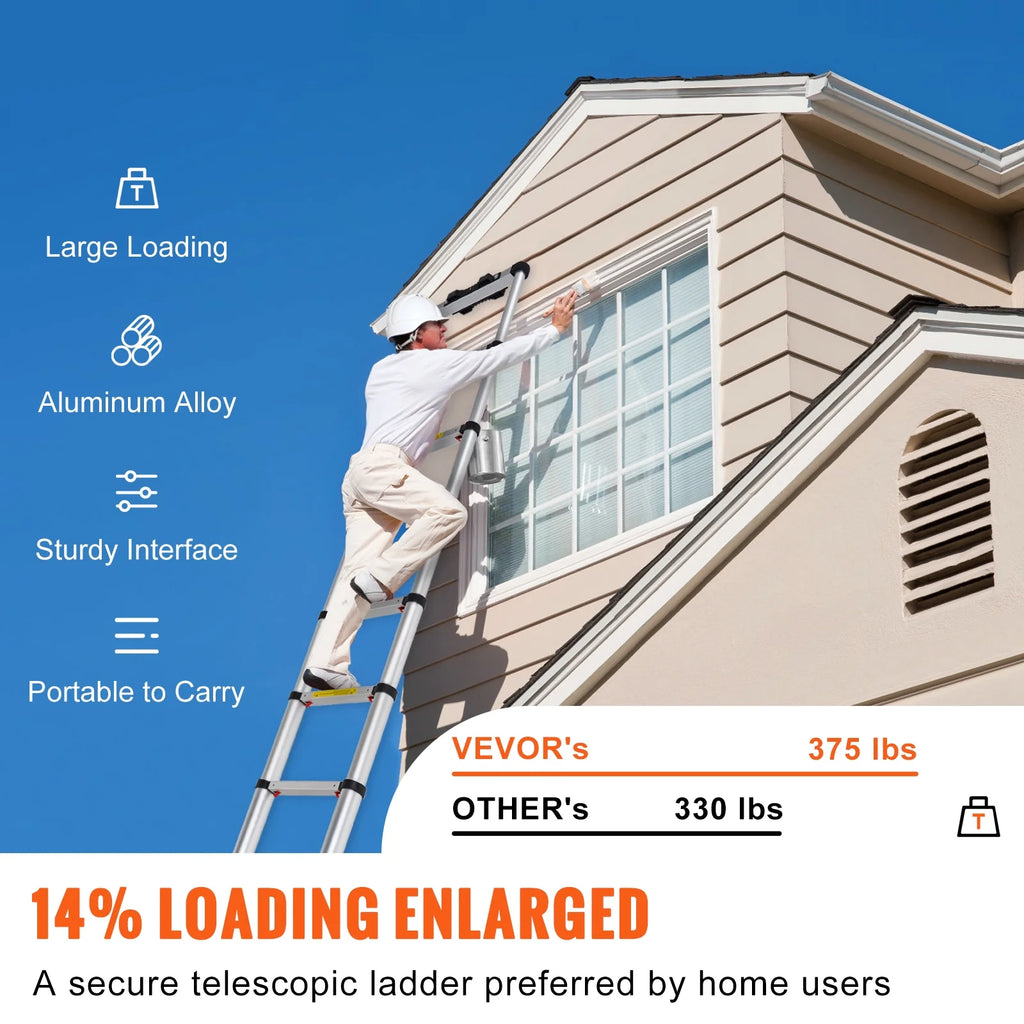 10.5FT Aluminum Telescoping Ladder 375lbs Load Capacity A4613