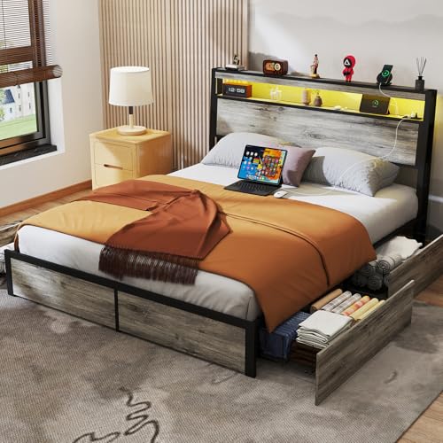 Queen Bed Frame with Storage Headboard and 4 Drawers H51203