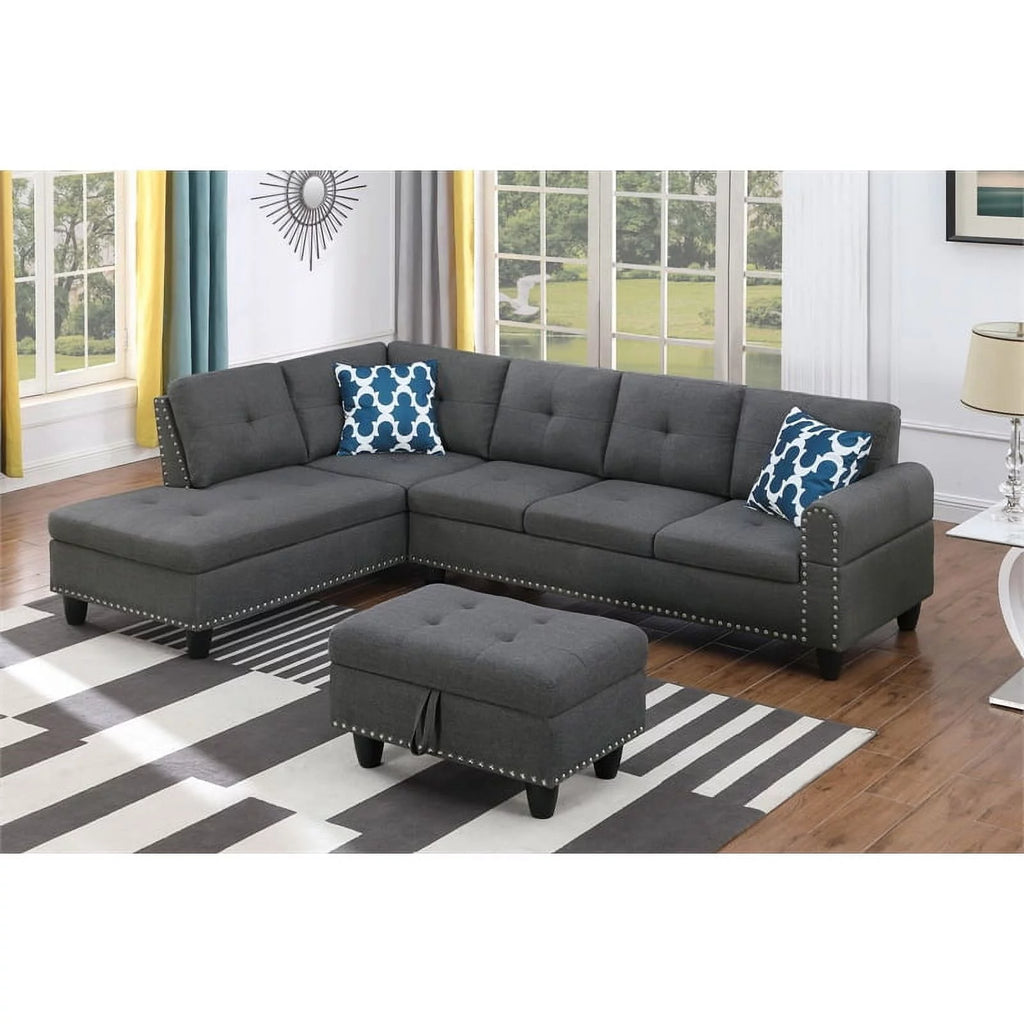 Gray Polyester Fabric Sectional Sofa with Ottoman D11290