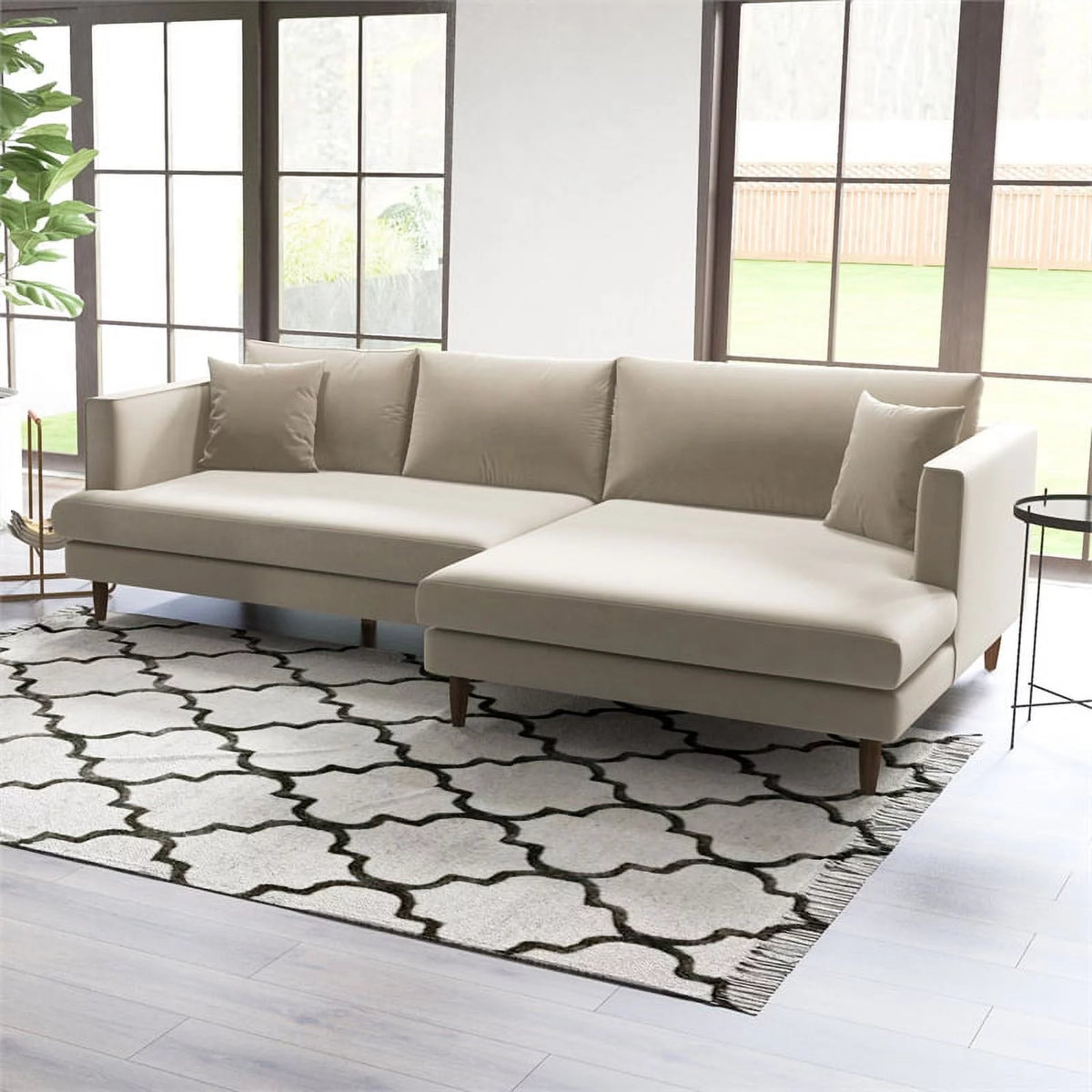Beige Velvet L-Shaped Sectional N318372