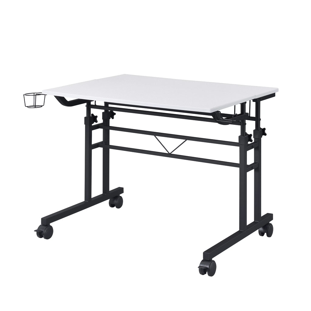 White Height Adjustable Rolling Writing Desk with Moveable Shelf A153977
