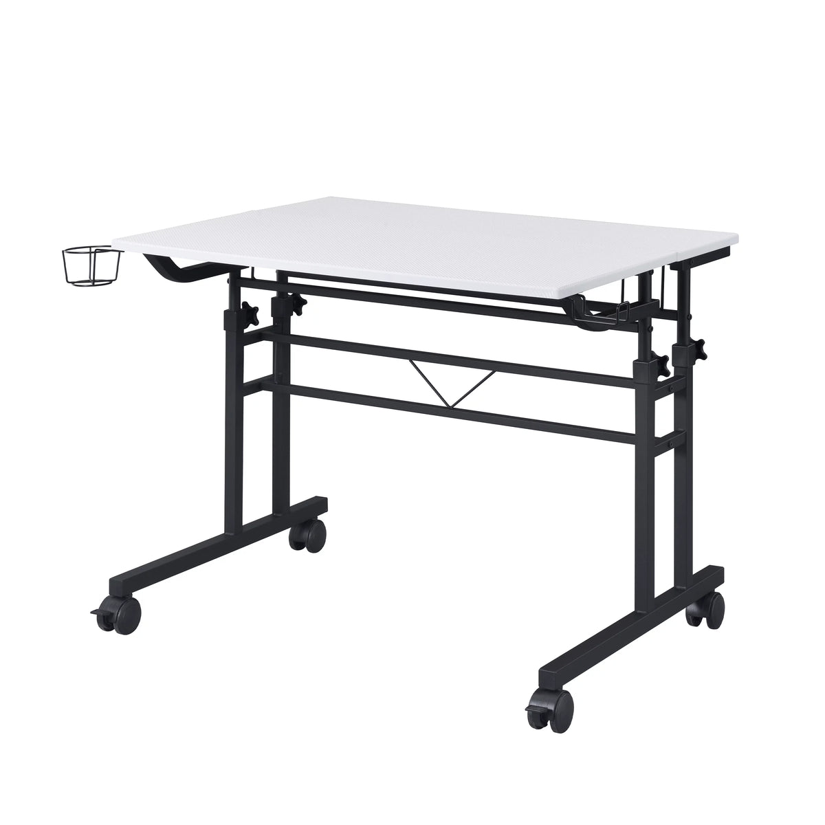 White Height Adjustable Rolling Writing Desk with Moveable Shelf A153977