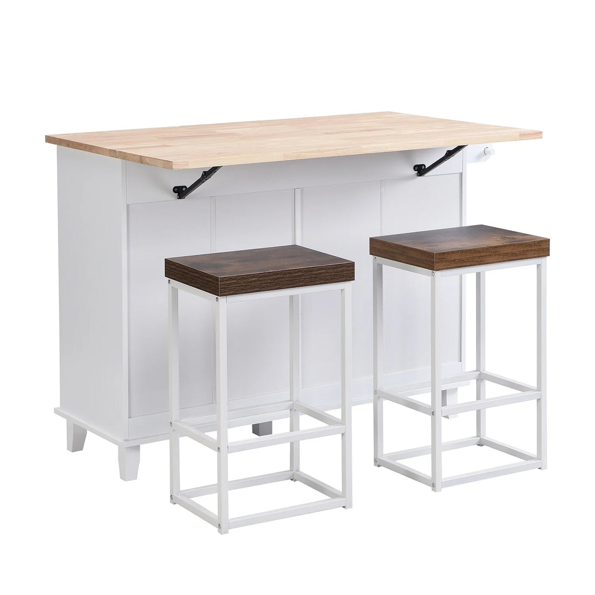Blue Kitchen Island Set with Drop Leaf and 2 Seatings T6742