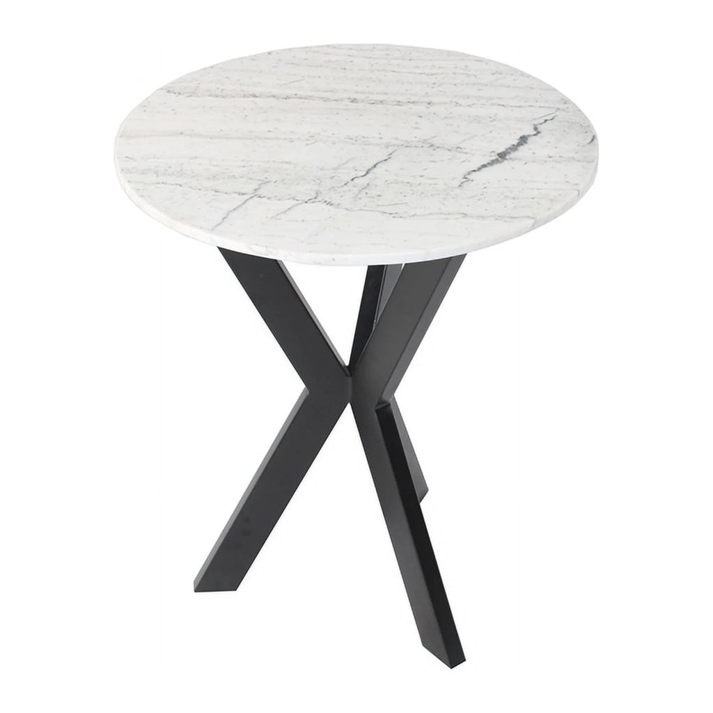 Black Round End Table with White Marble Top N8575