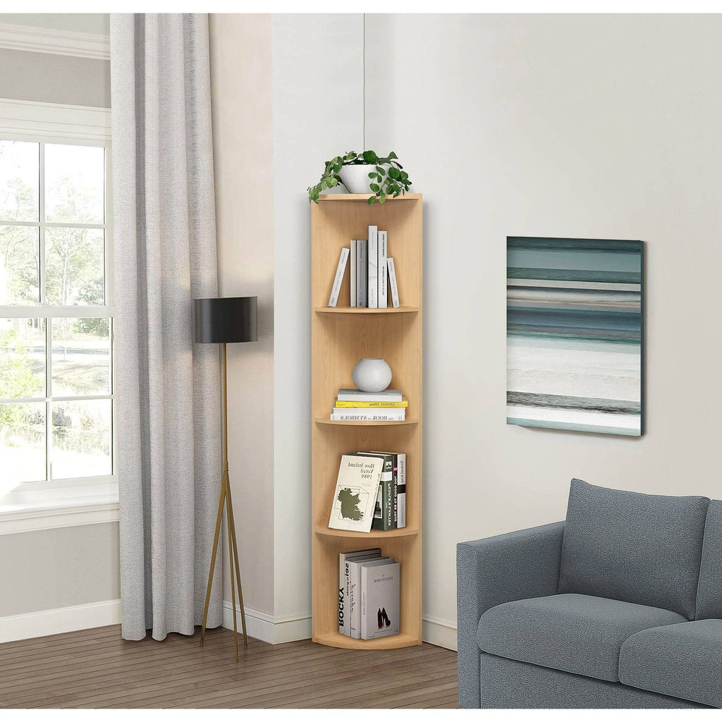 Natural Wood 4 Tier Corner Bookcase W5937