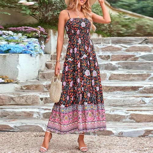 Colorful Graphic Maxi A Line Swing Long Cami Dress A719
