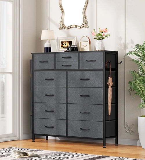 12 Drawer Fabric Dresser with Steel Frame and Wooden Top R80519