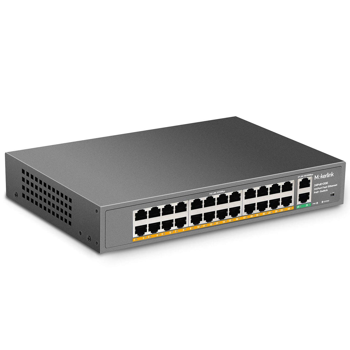24 Port PoE Switch with 2 Gigabit Uplink Ethernet Port, 400W, Rackmount Unmanaged PoE+ H490370