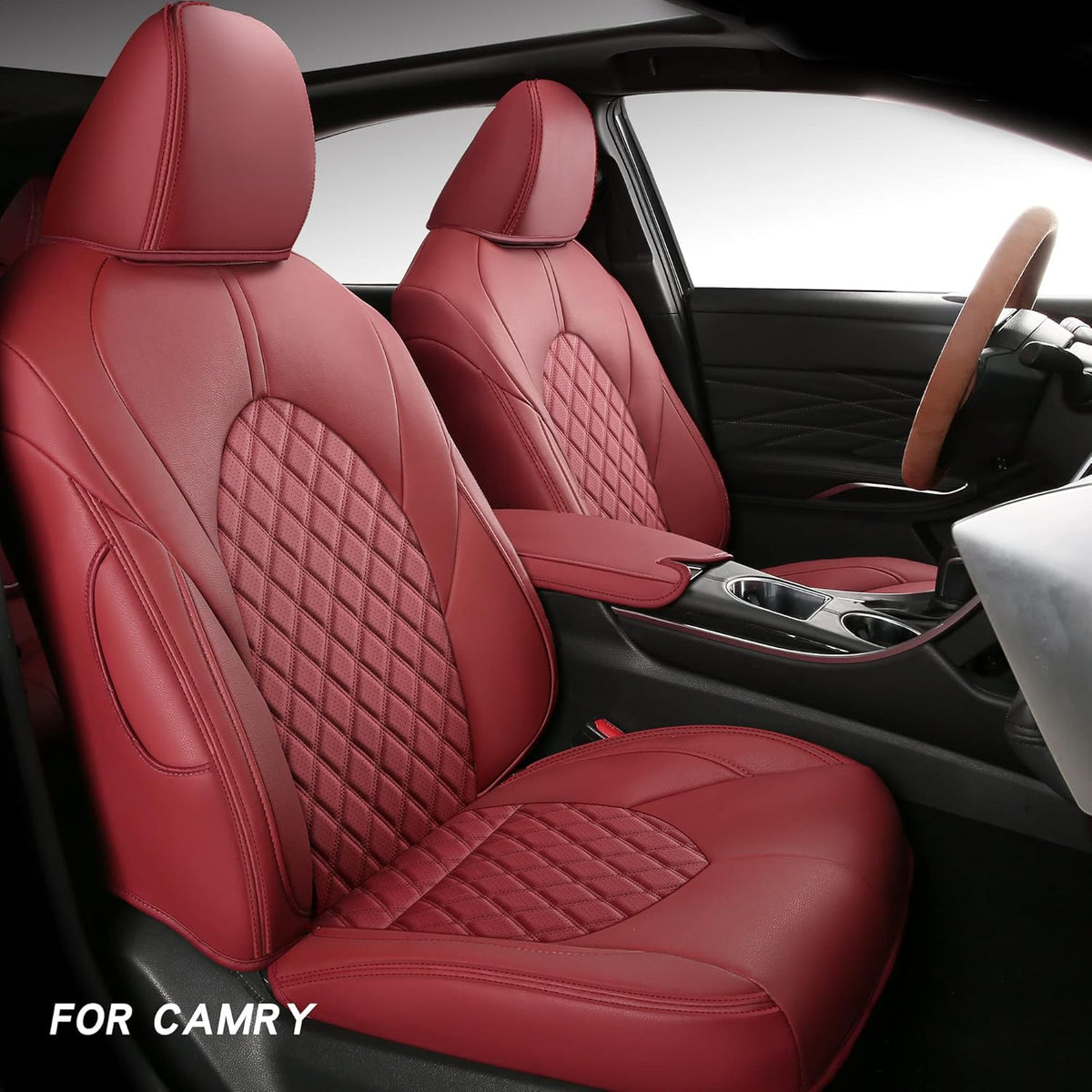 Black Faux Leather Car Seat Covers for Toyota Camry Hybrid Y997