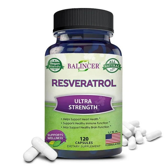 100% Natural Resveratrol 1000mg Per Serving 120 Capsules Antioxidant Supplement D705759
