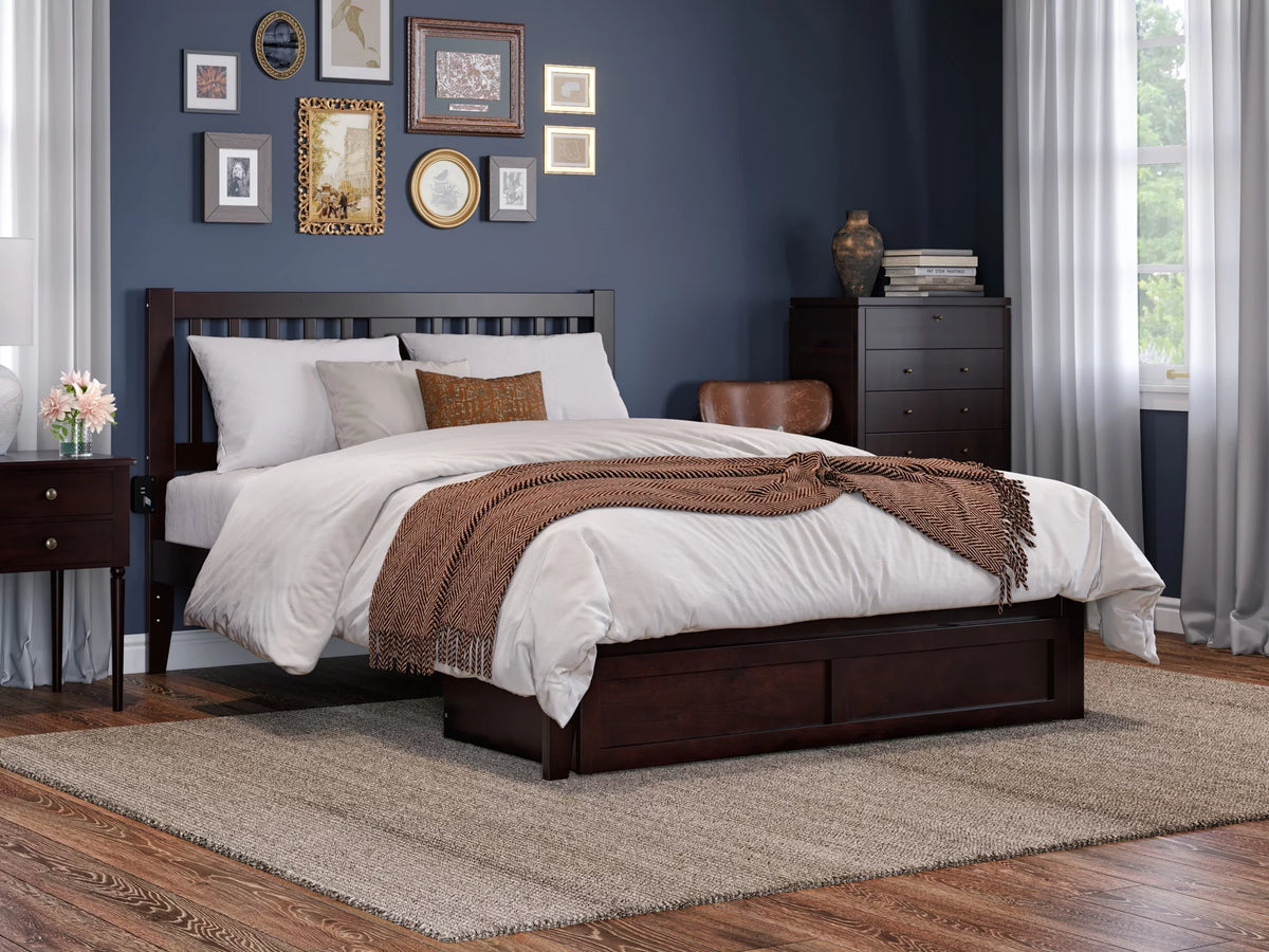 Queen Wood Platform Bed Frame with Foot Drawer Storage E6088