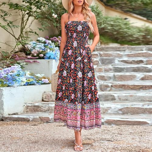Colorful Graphic Maxi A Line Swing Long Cami Dress A719
