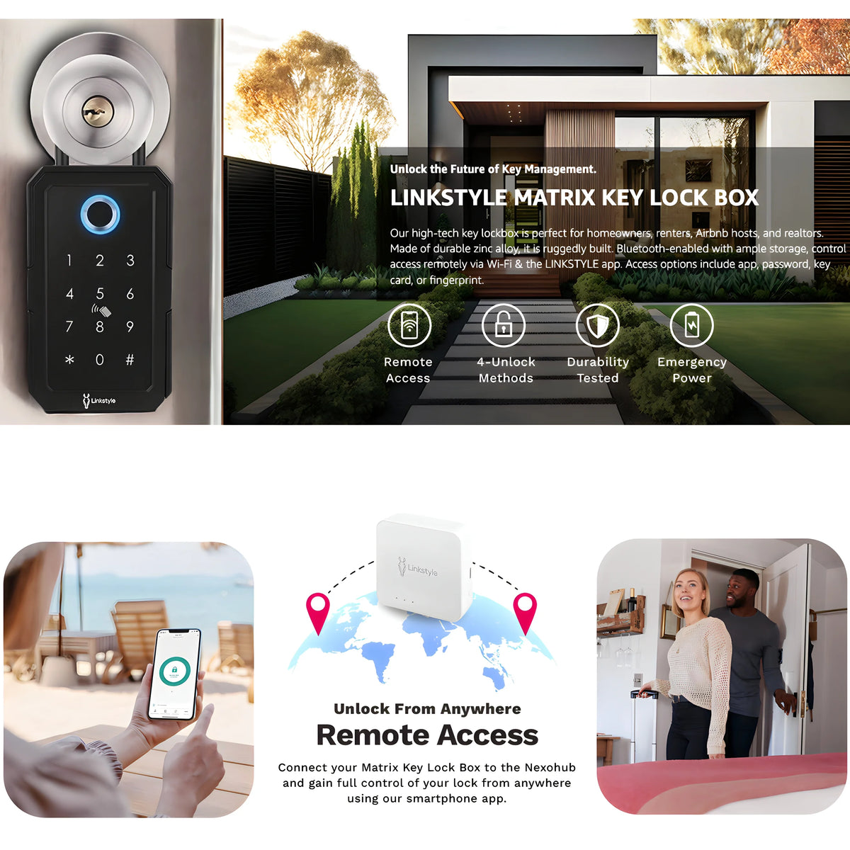 Key Lock Box with Wifi Hub, Wall Mount, 4 Lock Modes O803259