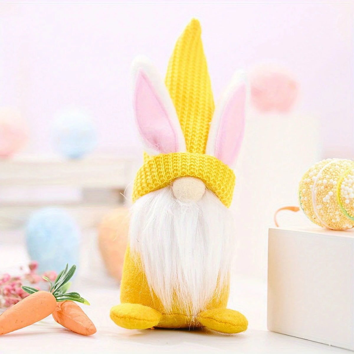 Easter Gnomes Decorations, 2 Pack Bunny Tiered Tray Plush Gnome Decor Handmade Swedish Tomte Elfs Dwarf Rabbit Doll F577490
