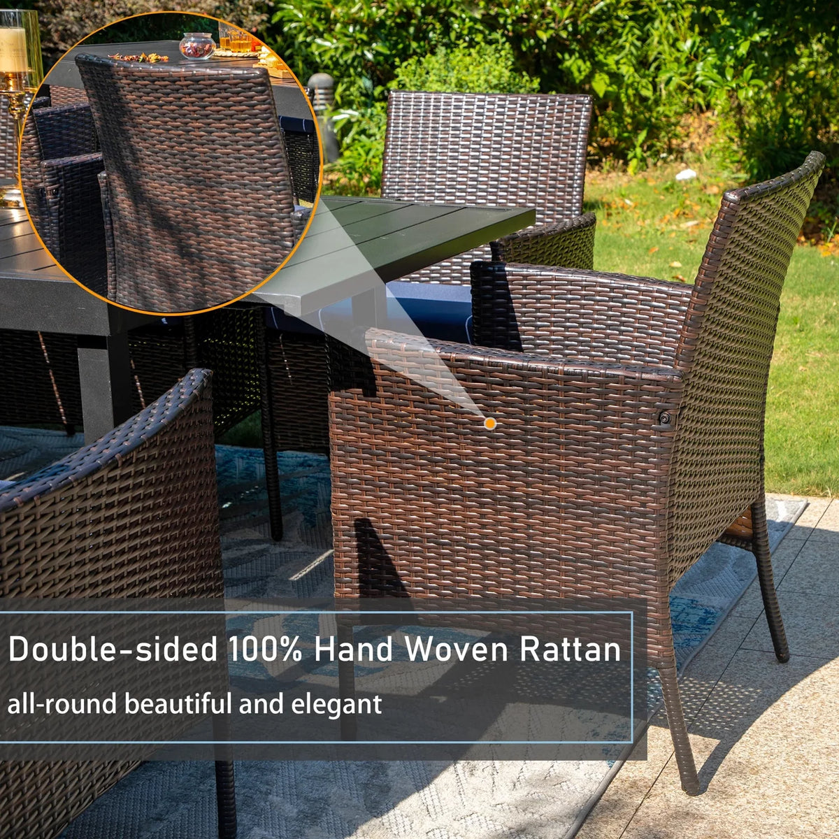 9-Piece Outdoor Patio Dining Set with Extendable Table and 8 Rattan Chairs U215745