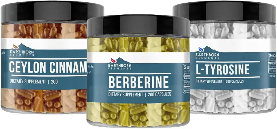 Berberine, Ceylon Cinnamon, & L-Tyrosine Capsule Bundle, 200 Capsules Each I67769