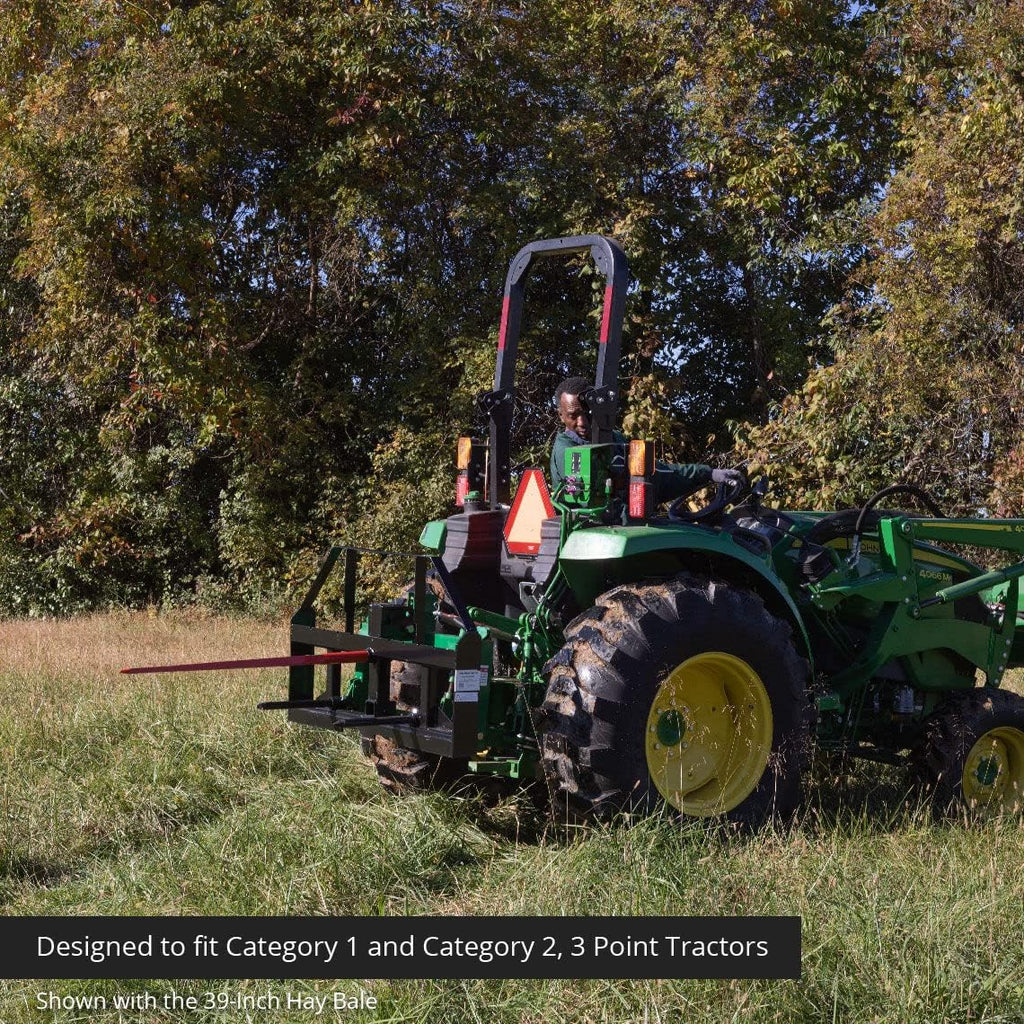 Pallet Fork Frame Attachment with 49 Hay Spear and Stabilizers, Fits Cat I & II Tractors, Rated 4,000 LB U8123