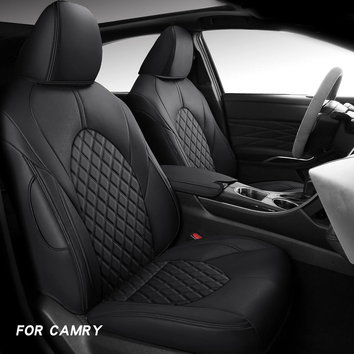 Black Faux Leather Car Seat Covers for Toyota Camry Hybrid Y997