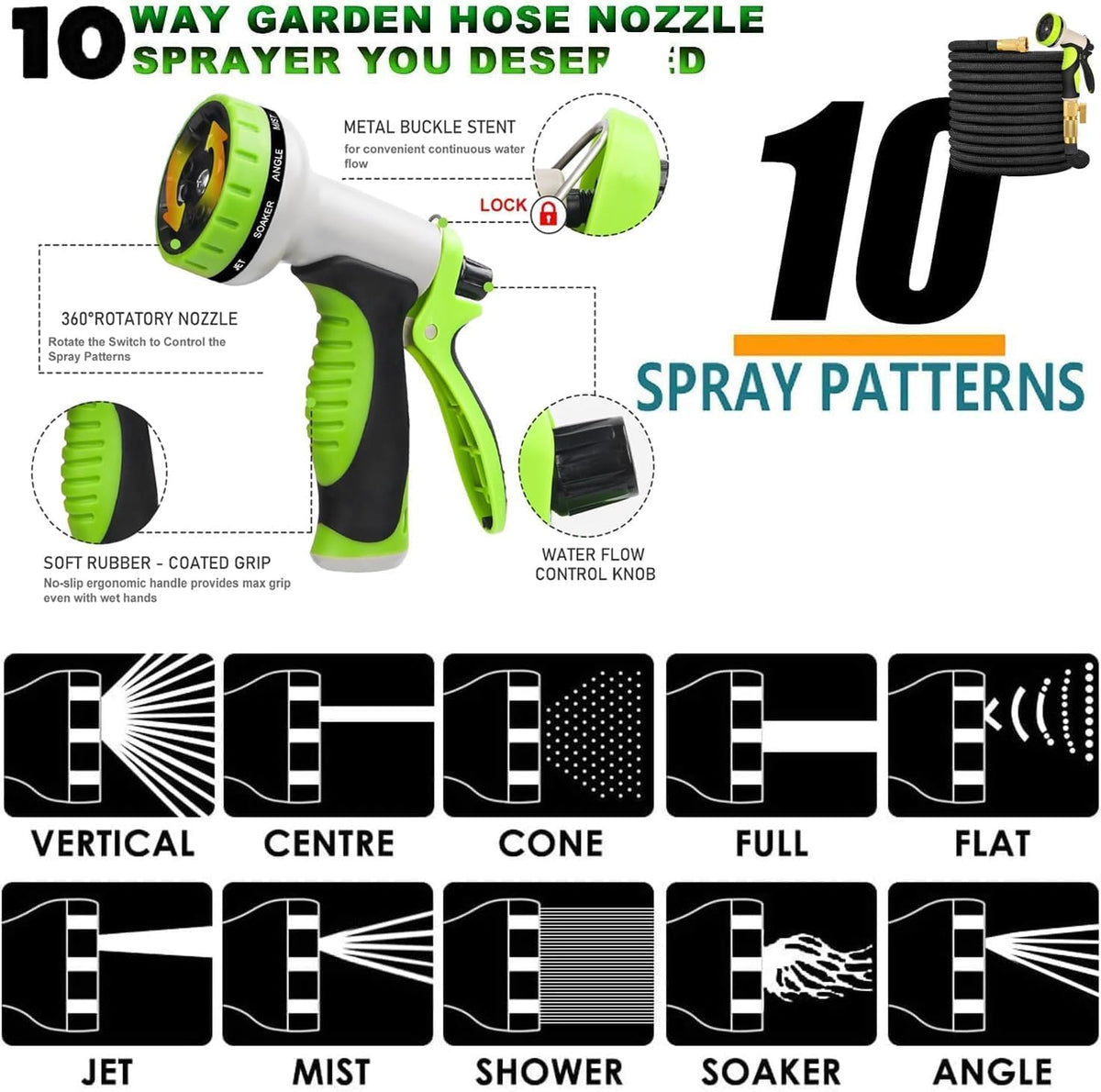100FT Expandable Garden Hose with 10 Function Spray Nozzle O456090