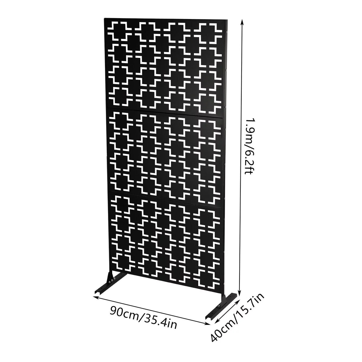 Black Metal Outdoor Privacy Screen Panel with Stand N861562