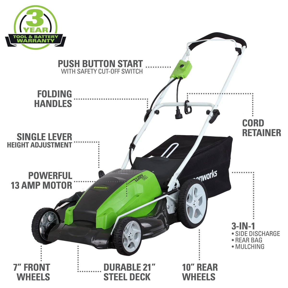 21 Amp Corded Electric Walk-Behind Push Lawn Mower E87639
