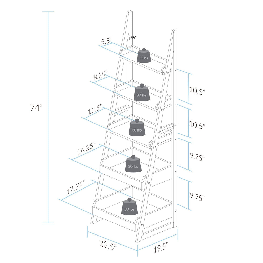 5-Shelf Gray Ladder Bookcase X7429