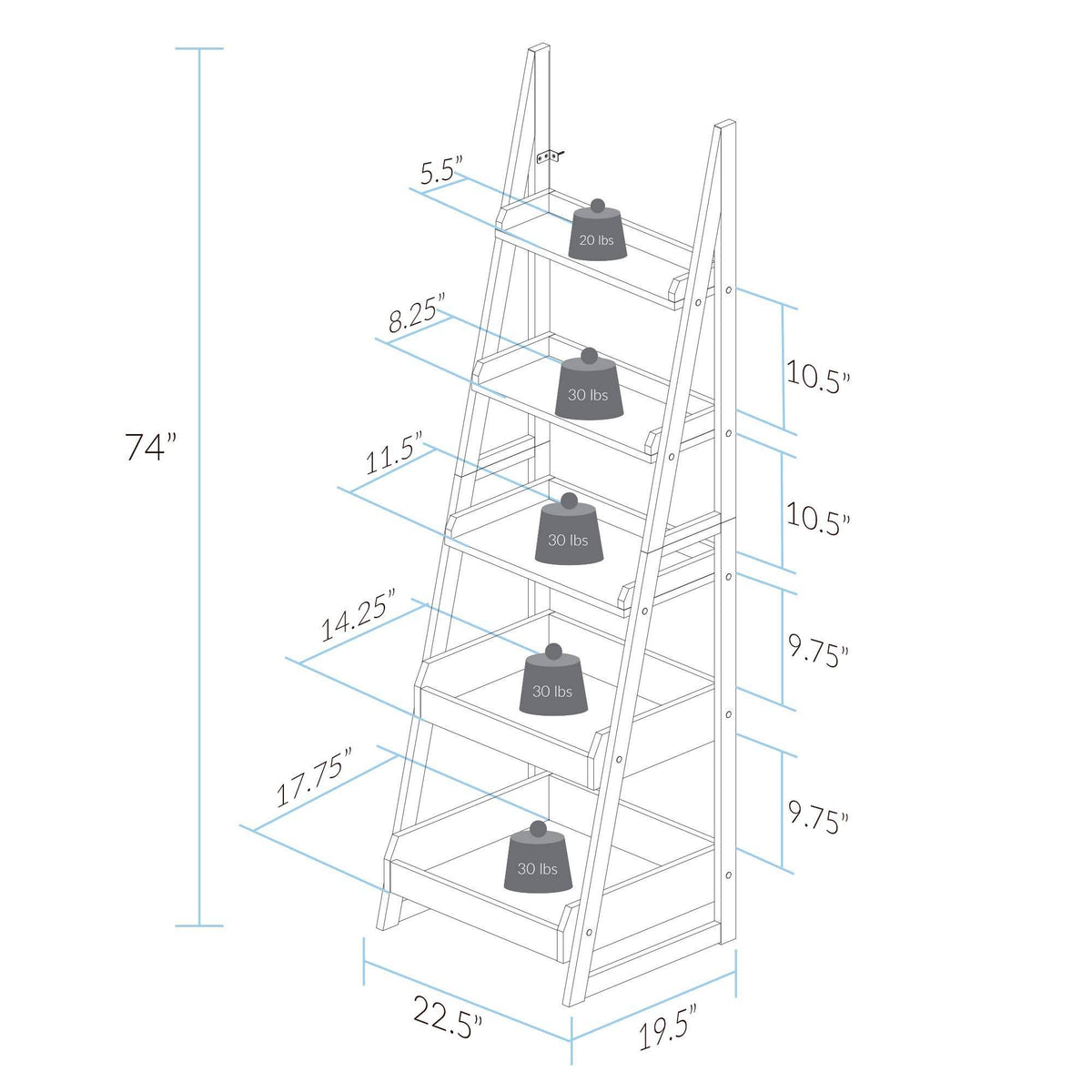 5-Shelf Gray Ladder Bookcase X7429