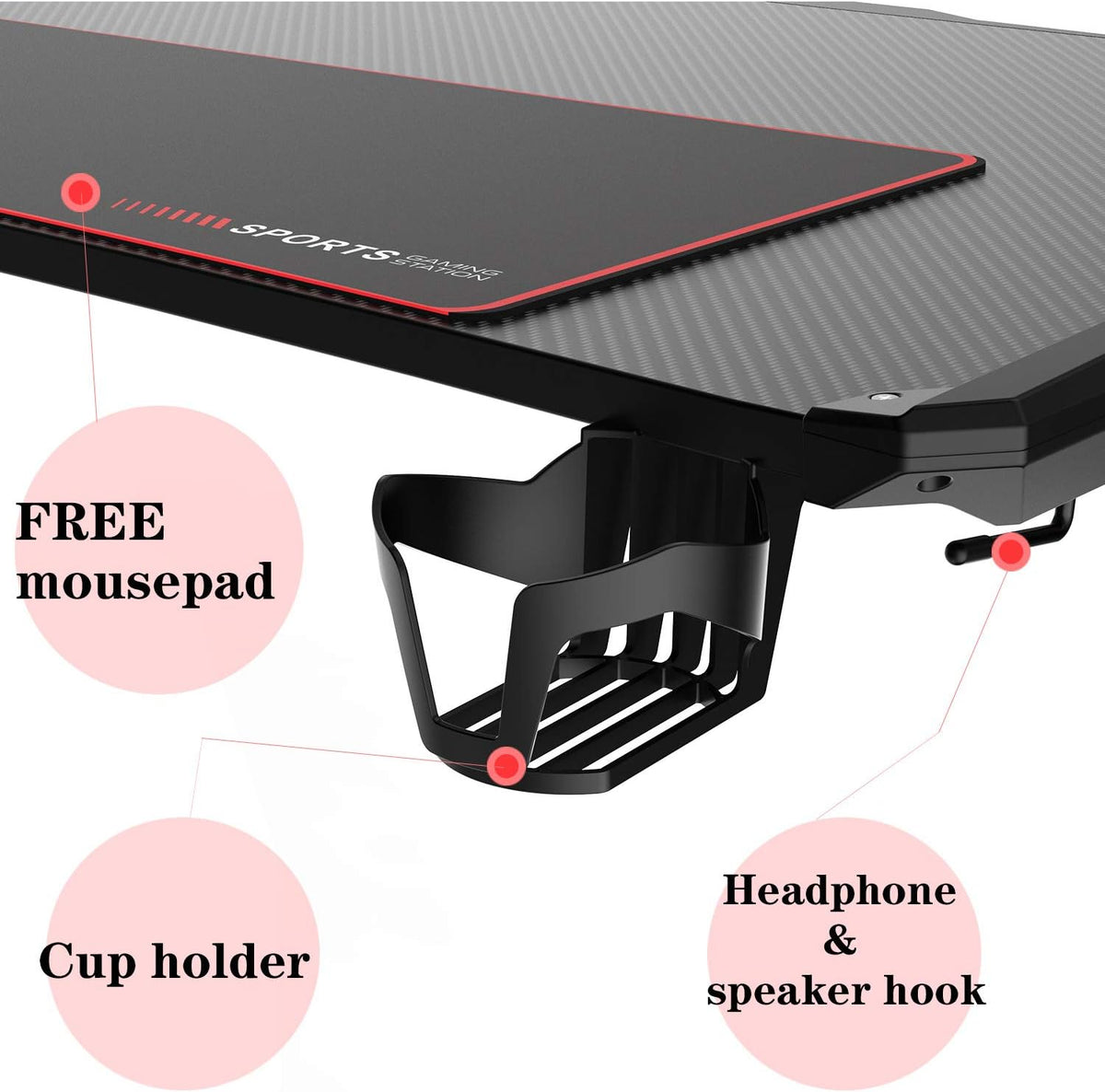 Gaming Style Desk with Cup Holder & Headphone Hook I76415