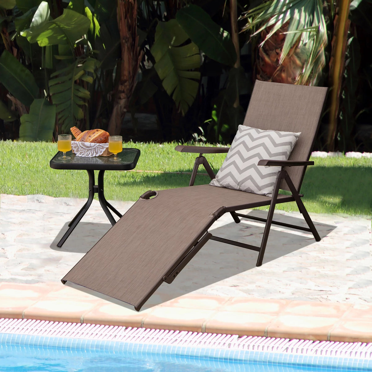 Set of 2 Black Adjustable Folding Chaise Lounge Chair J462095