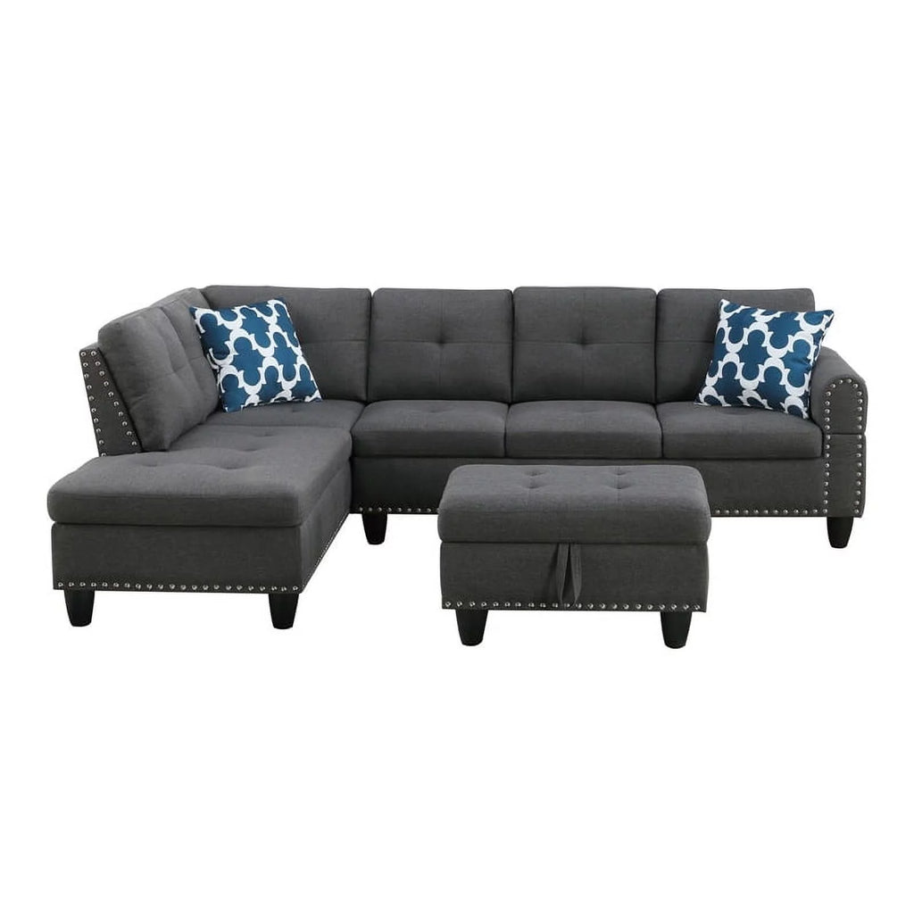 Gray Polyester Fabric Sectional Sofa with Ottoman D11290