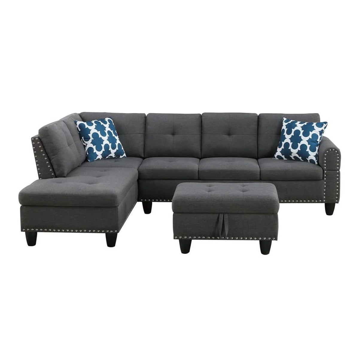 Gray Polyester Fabric Sectional Sofa with Ottoman D11290