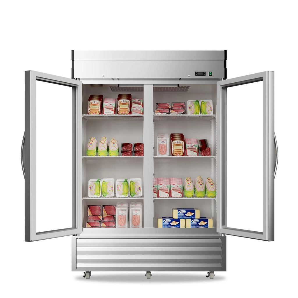 Commercial Beverage Cooler 2 Glass Doors 49 Cu.ft Stainless Steel Reach-in Upright Refrigerator H40115