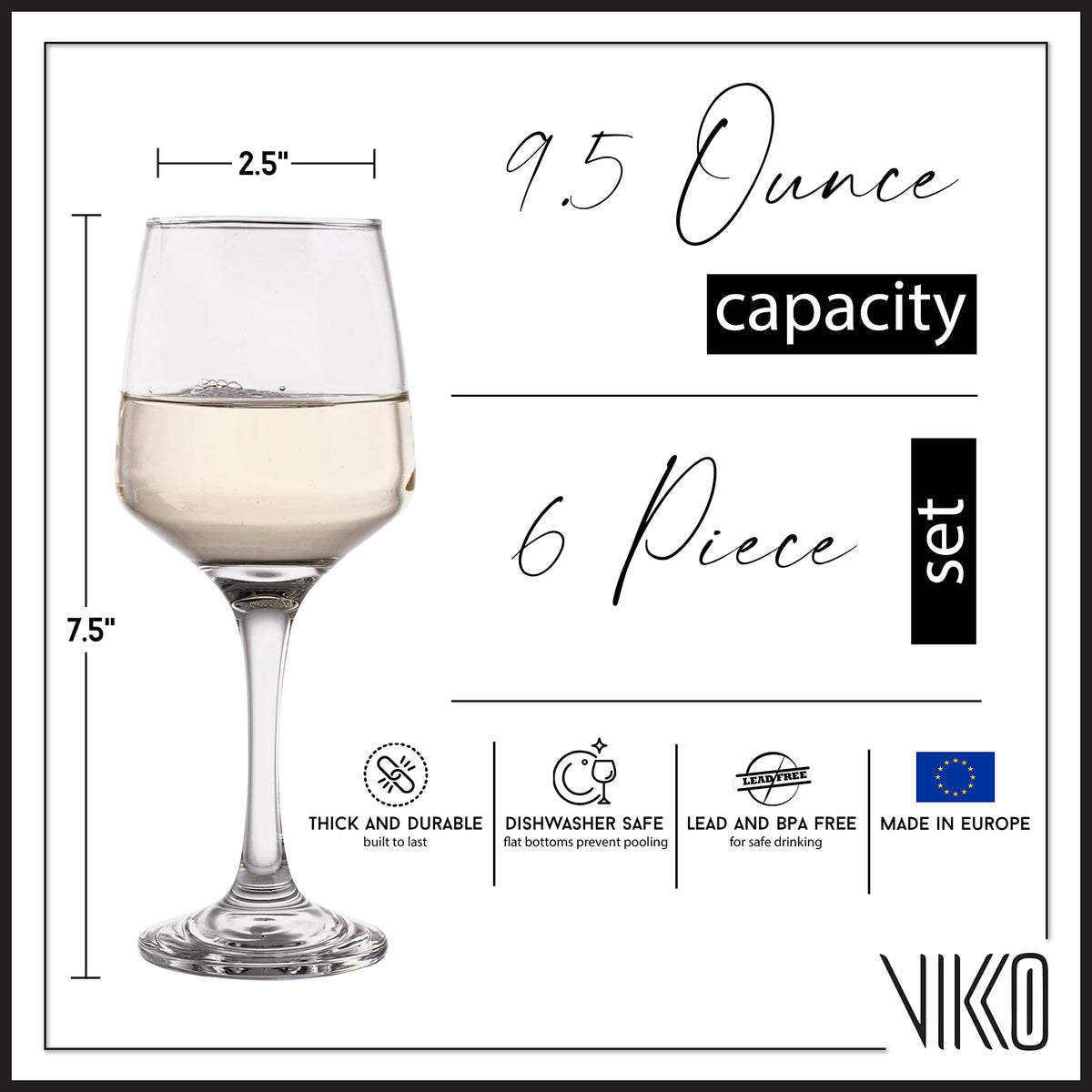 9.5 Ounce Clear Glass Wine Glasses Set of 6 N921134