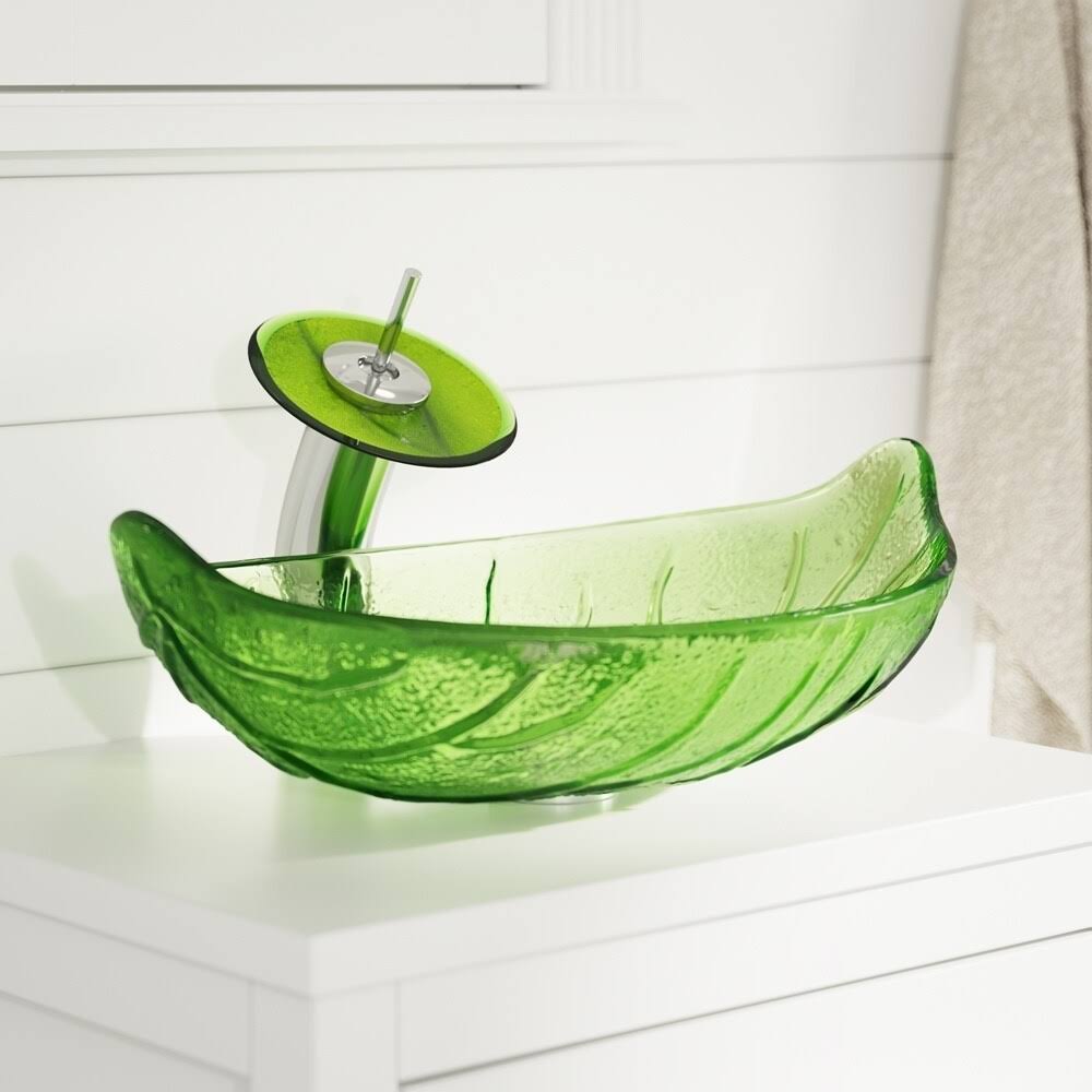 Green Coloured Glass Leaf Vessel Sink I6433
