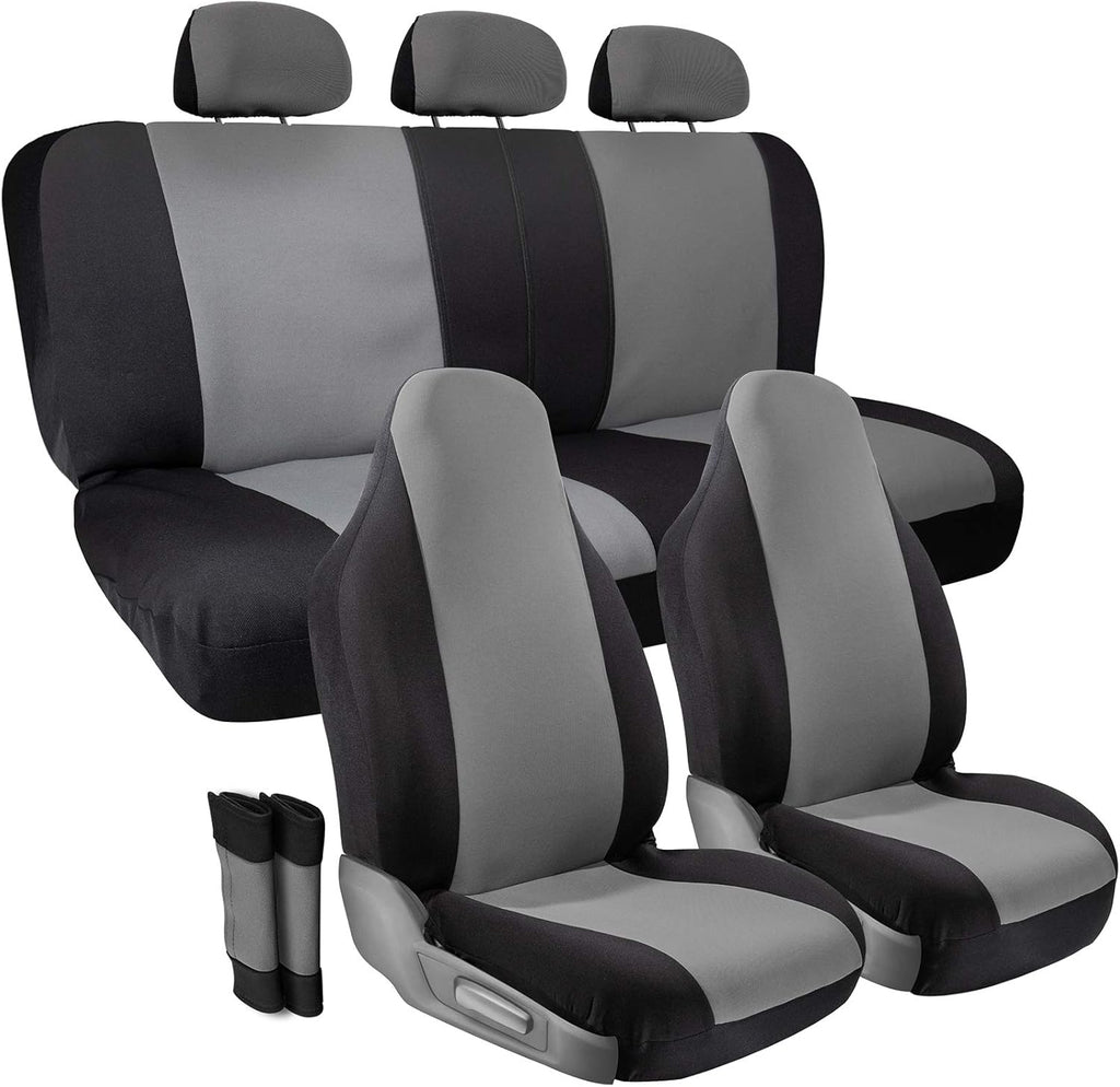 PU Leather Solid Beige Car Seat Cover, 10 pc Full Set Pack of 2 V779837