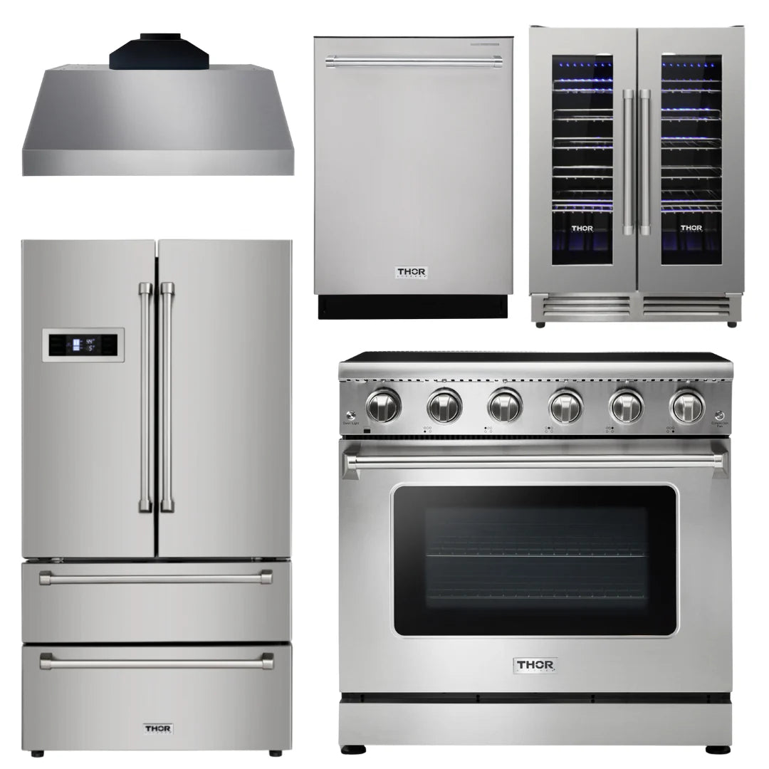 36 Electric Range, Range Hood, Refrigerator, Dishwasher, Wine Cooler Z216
