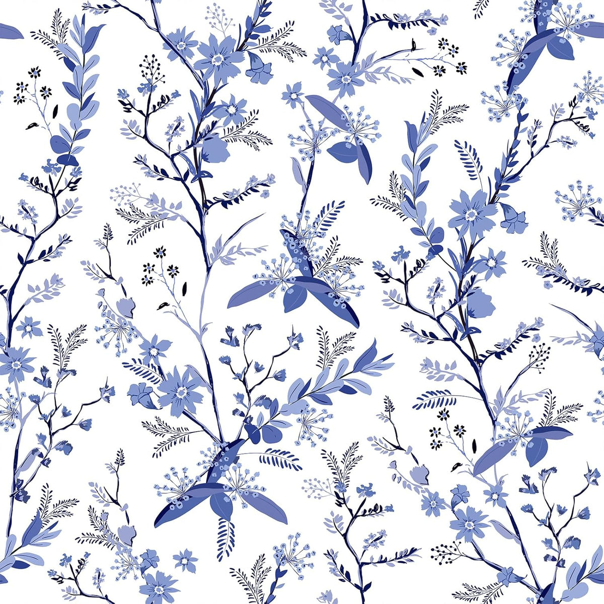 Blue Floral Peel and Stick Wallpaper 17.7''x118'' Y806