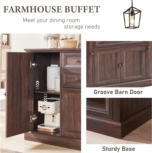 Brown Wood Buffet Cabinet with Storage, 2 Drawers, 4 Barn Doors O2104