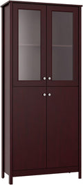 4-Door Bookcase in White with Glass and Wood D2836