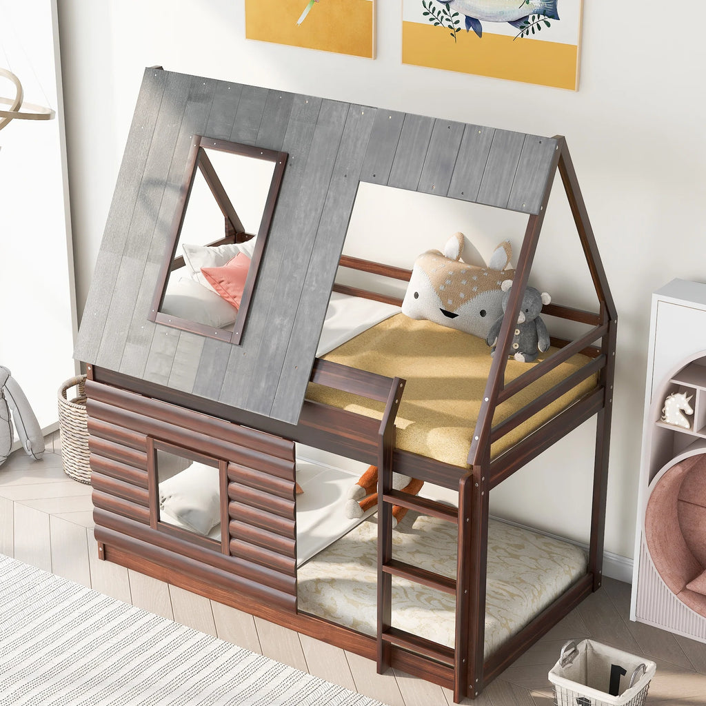 Twin over Twin Bunk Bed with Roof U674698