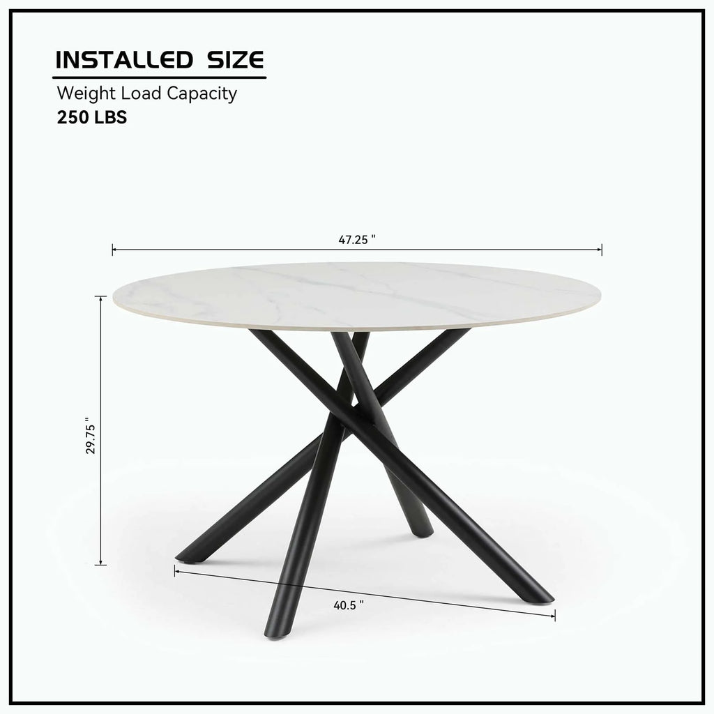 Round Dining Table with Metal Cross Legs White Black Q37803
