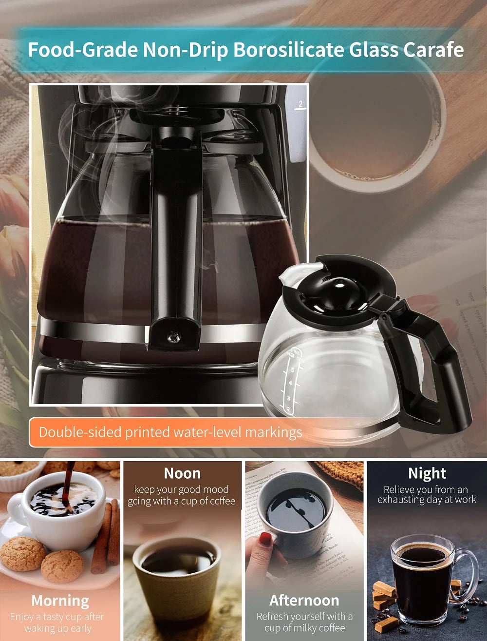 5 Cups Compact Coffee Maker with Filter and Coffee Pot C4397