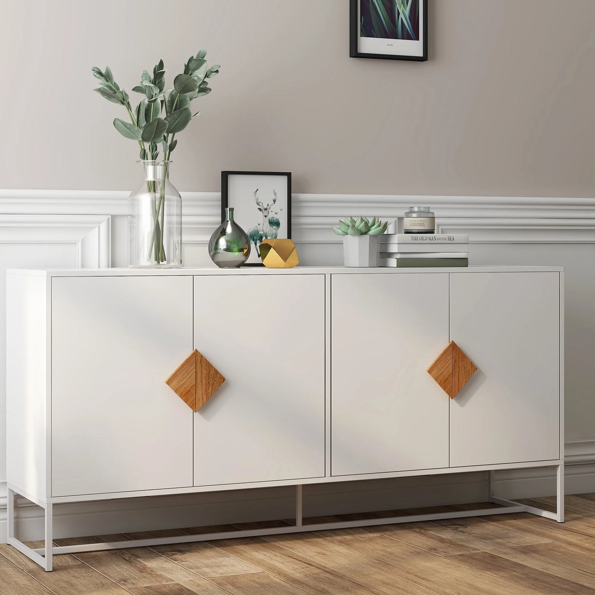 White Storage Sideboard Cabinet with 4 Doors A3188