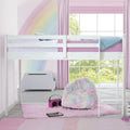 White Twin Loft Bed with Guardrail and Ladder G9716