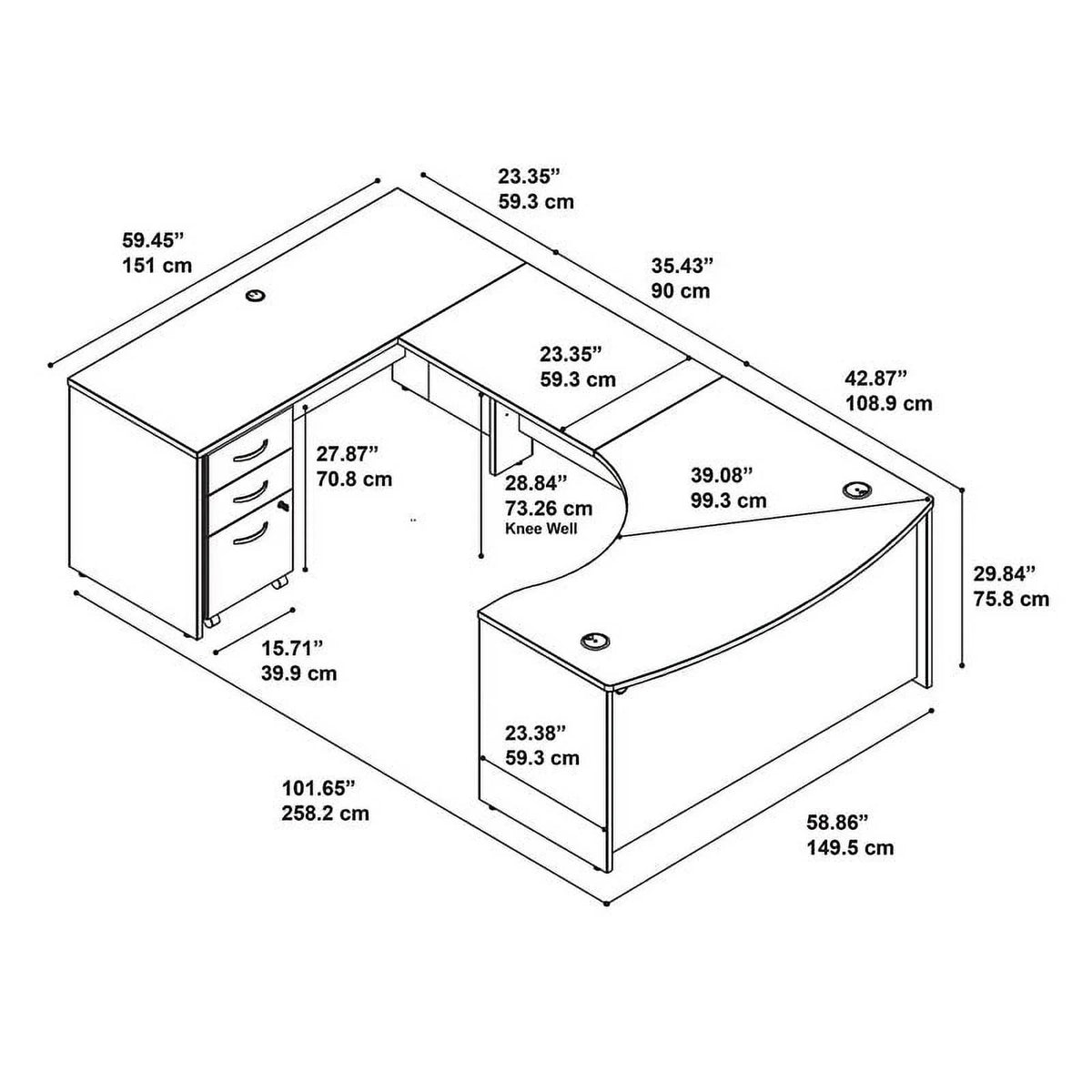 U-Shaped Desk with Mobile File Cabinet M123