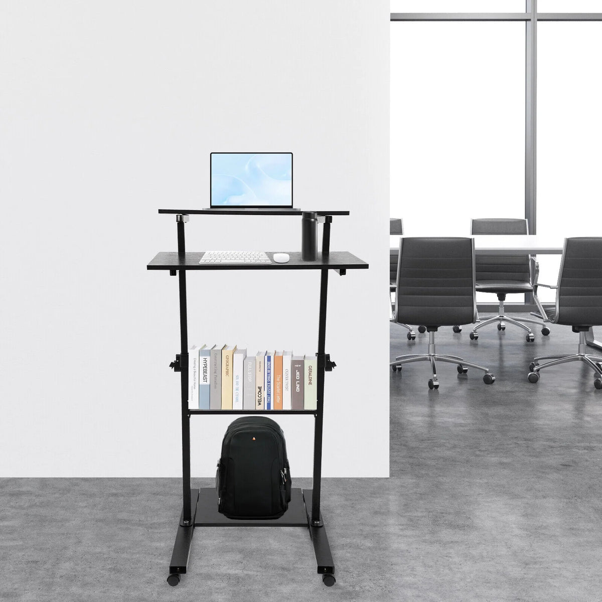Black Adjustable Mobile Standing Desk S633