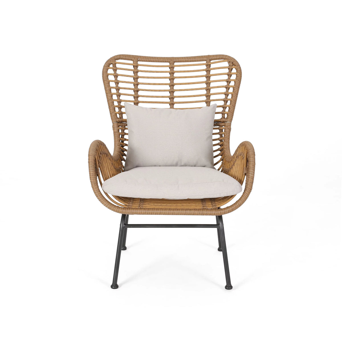 Set of 2 Light Brown Beige Wicker Club Chairs with Cushions P115