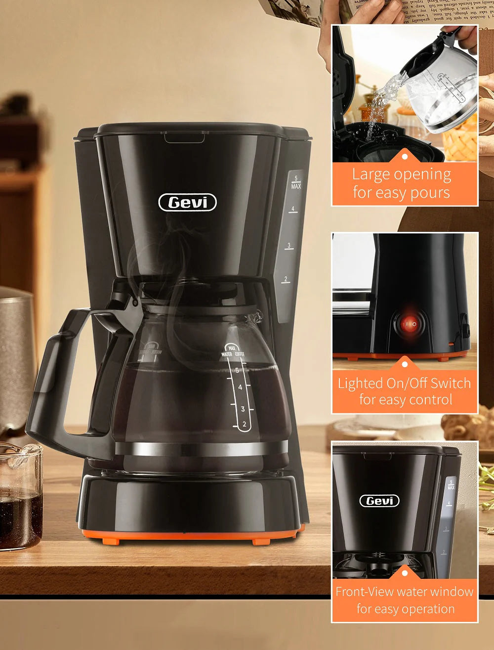 5 Cups Compact Coffee Maker with Filter and Coffee Pot C4397